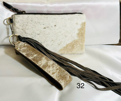 Cowhide Wristlet, Purse Bag, Fringe, Trio I