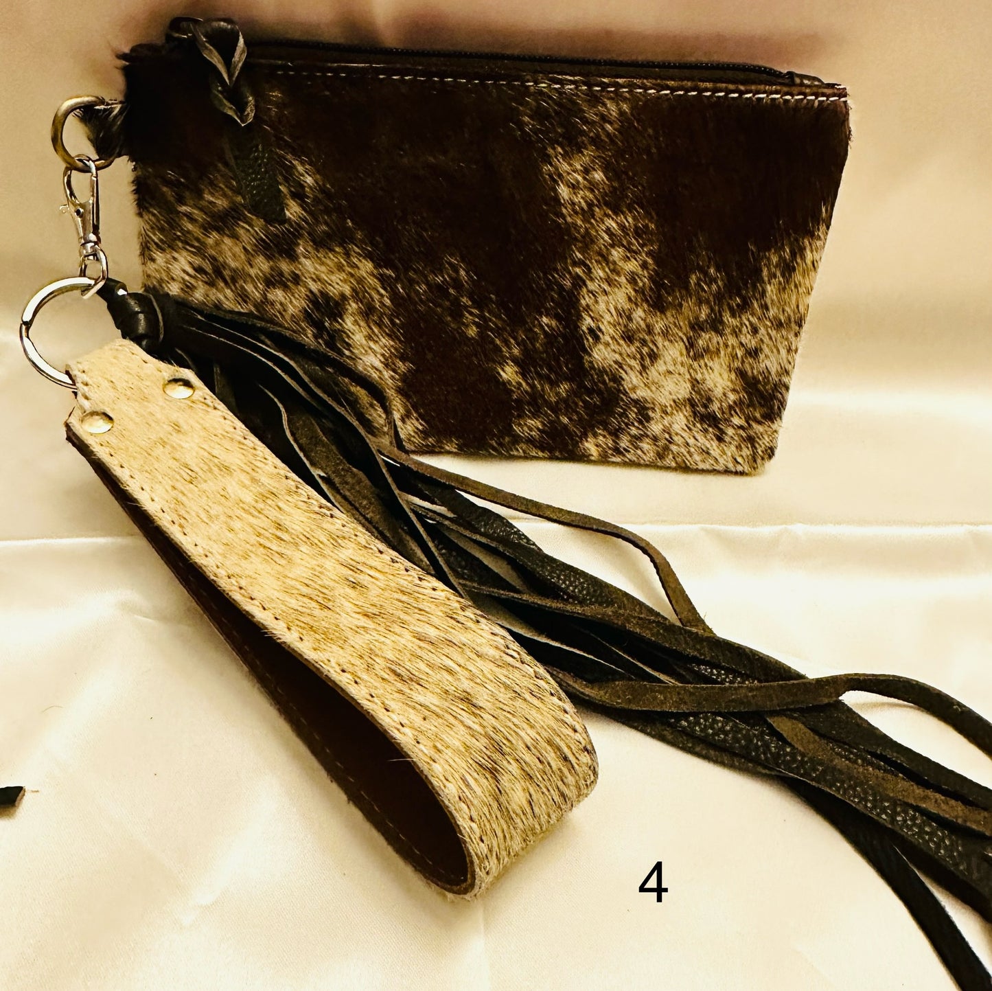 Cowhide Wristlet, Purse Bag, Fringe, Trio I