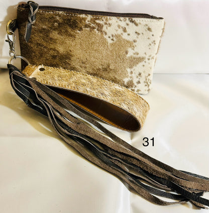 Cowhide Wristlet, Purse Bag, Fringe, Trio I