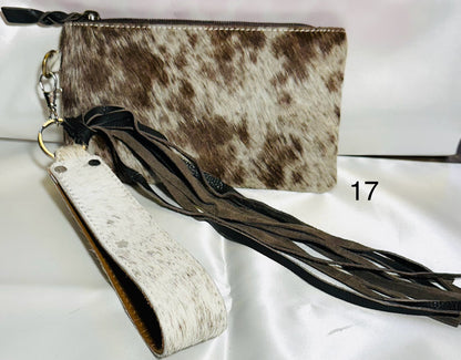 Cowhide Wristlet, Purse Bag, Fringe, Trio I