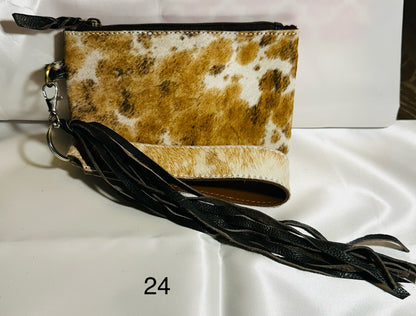 Cowhide Wristlet, Purse Bag, Fringe, Trio I