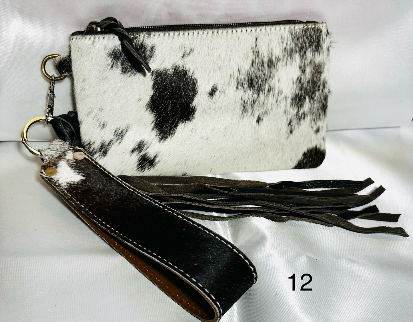 Cowhide Wristlet, Purse Bag, Fringe, Trio I