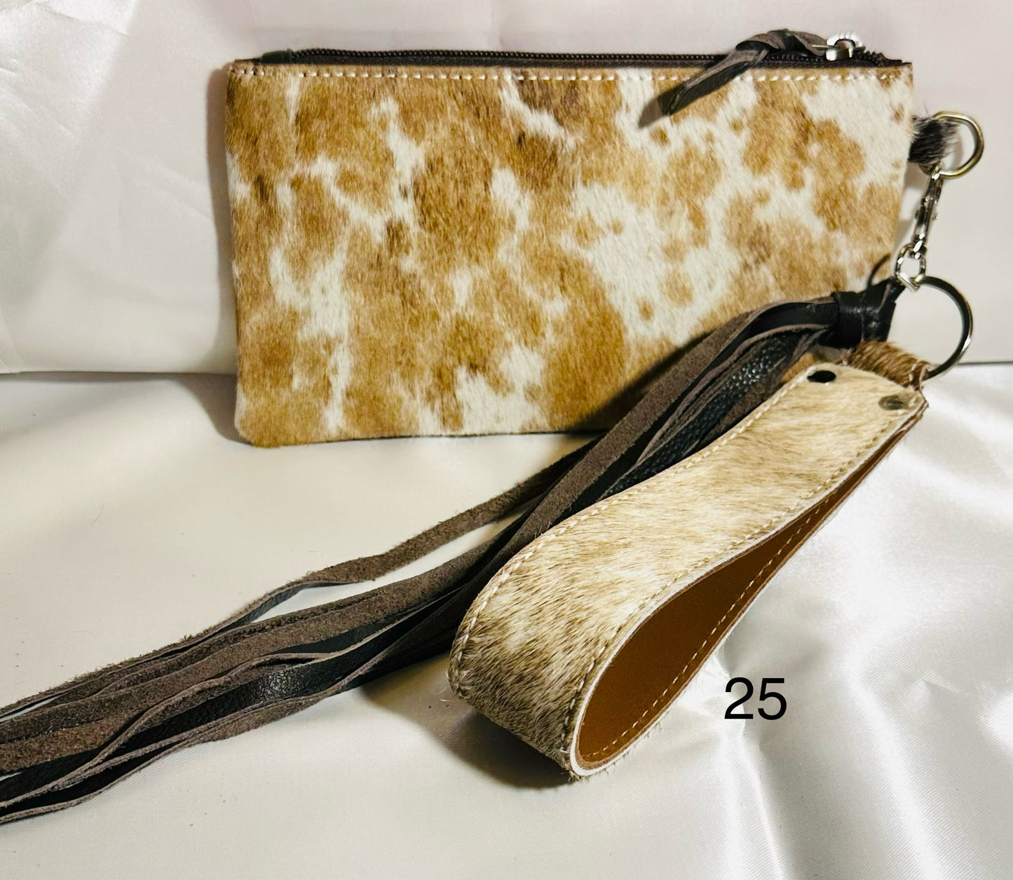 Cowhide Wristlet, Purse Bag, Fringe, Trio I