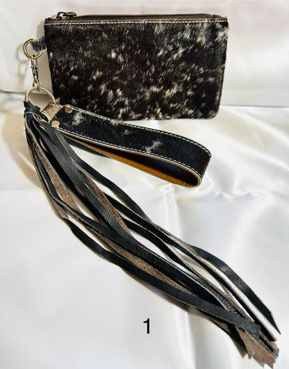 Cowhide Wristlet, Purse Bag, Fringe, Trio I