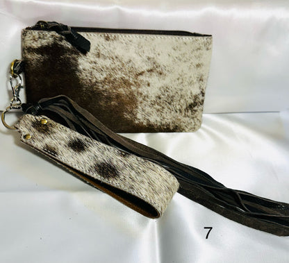 Cowhide Wristlet, Purse Bag, Fringe, Trio I