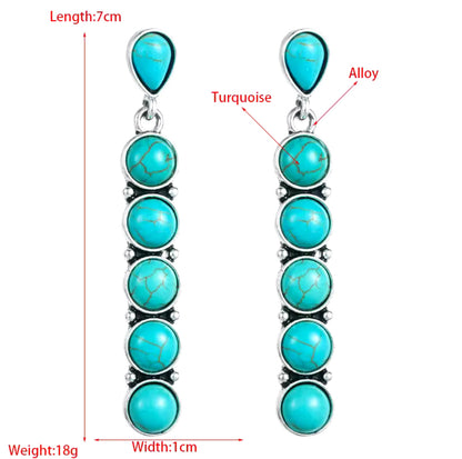 Newest Bohemian Western Vintage Cowgirl Long Turquoise Drop Earrings