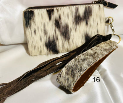 Cowhide Wristlet, Purse Bag, Fringe, Trio I