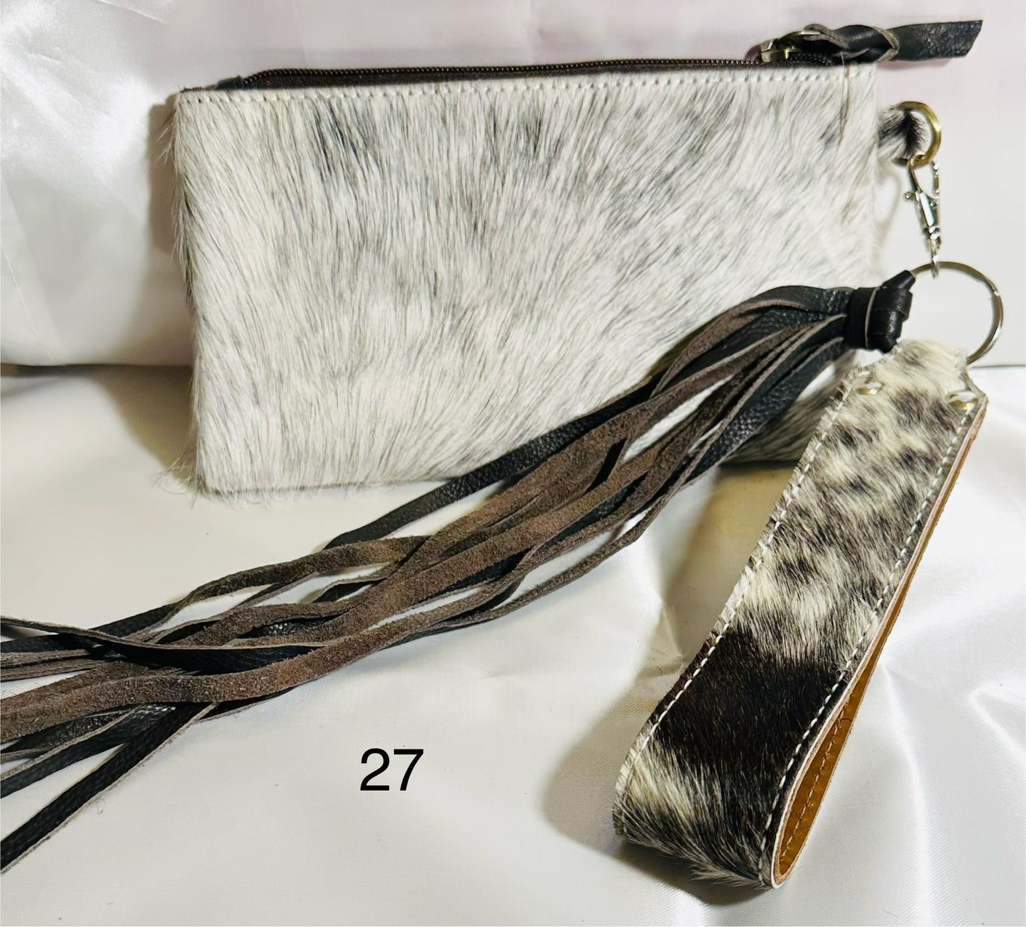 Cowhide Wristlet, Purse Bag, Fringe, Trio I