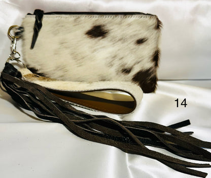 Cowhide Wristlet, Purse Bag, Fringe, Trio I