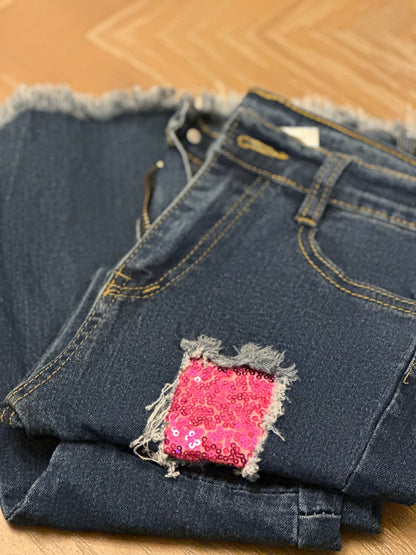 Girls Bell Bottom Sequined Jeans