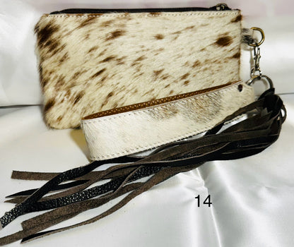 Cowhide Wristlet, Purse Bag, Fringe, Trio I