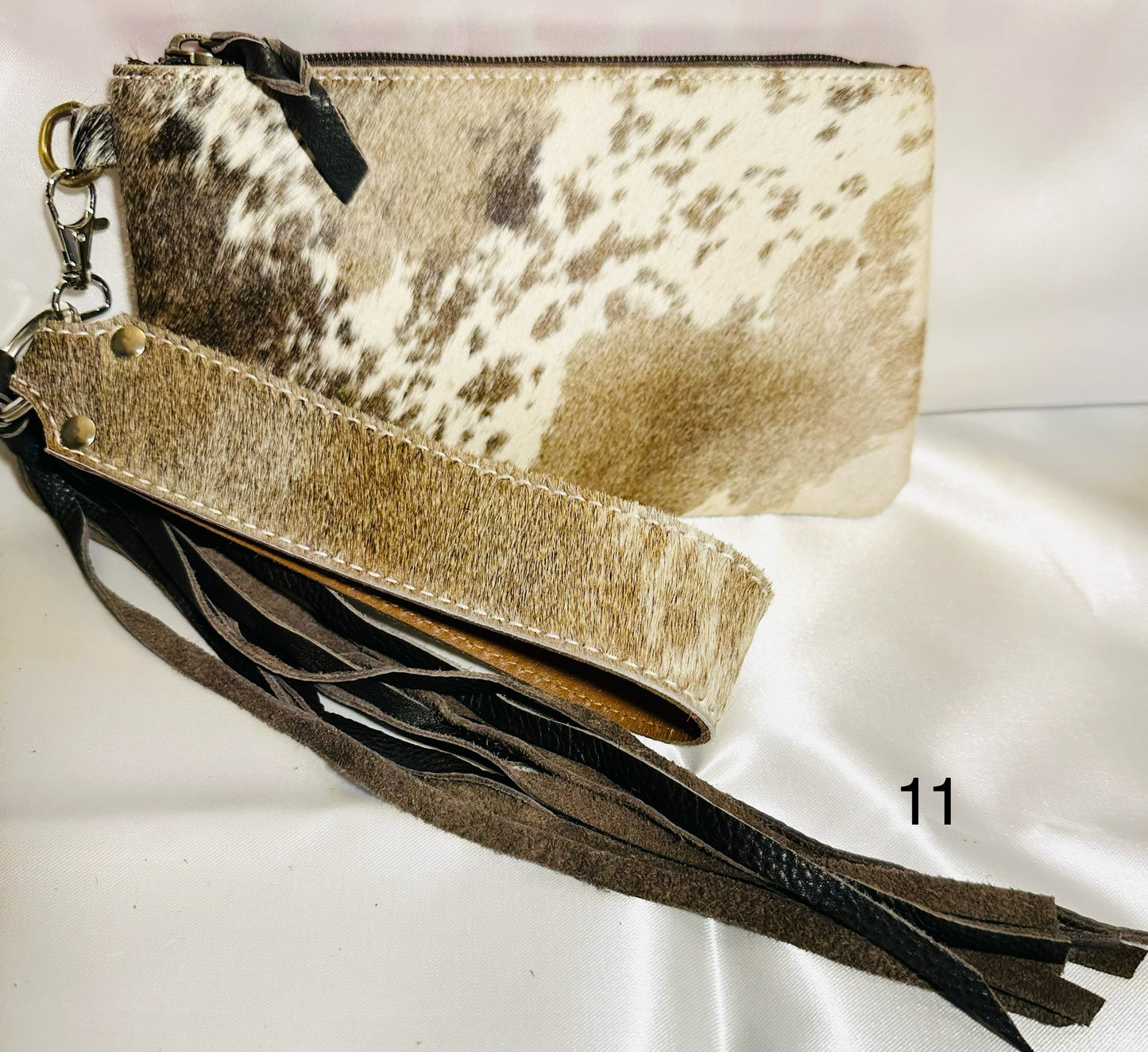 Cowhide Wristlet, Purse Bag, Fringe, Trio I