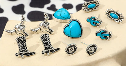 Western Bohemian Earrings Natural Turquoise Stud Earring
Premium for Woman