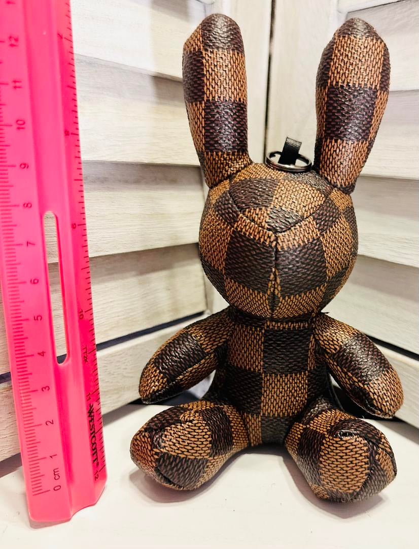 Animal Rabbit Keyrings PU Leather Luxury Rhinestone Key
Chains Rings Jewelry Fashion Black Brown Flower Plaid Design