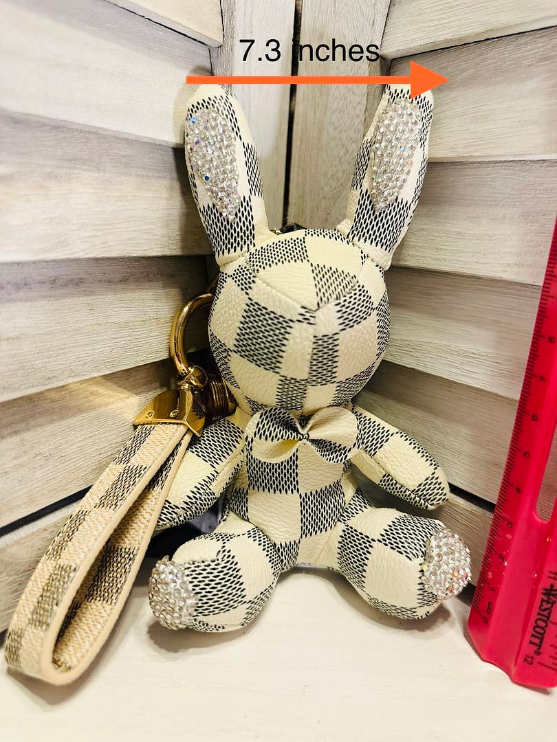 Animal Rabbit Keyrings PU Leather Luxury Rhinestone Key
Chains Rings Jewelry Fashion Black Brown Flower Plaid Design