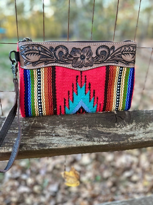 Aztec - Saddle Blanket - Tooled Leather - Wristlet - NF