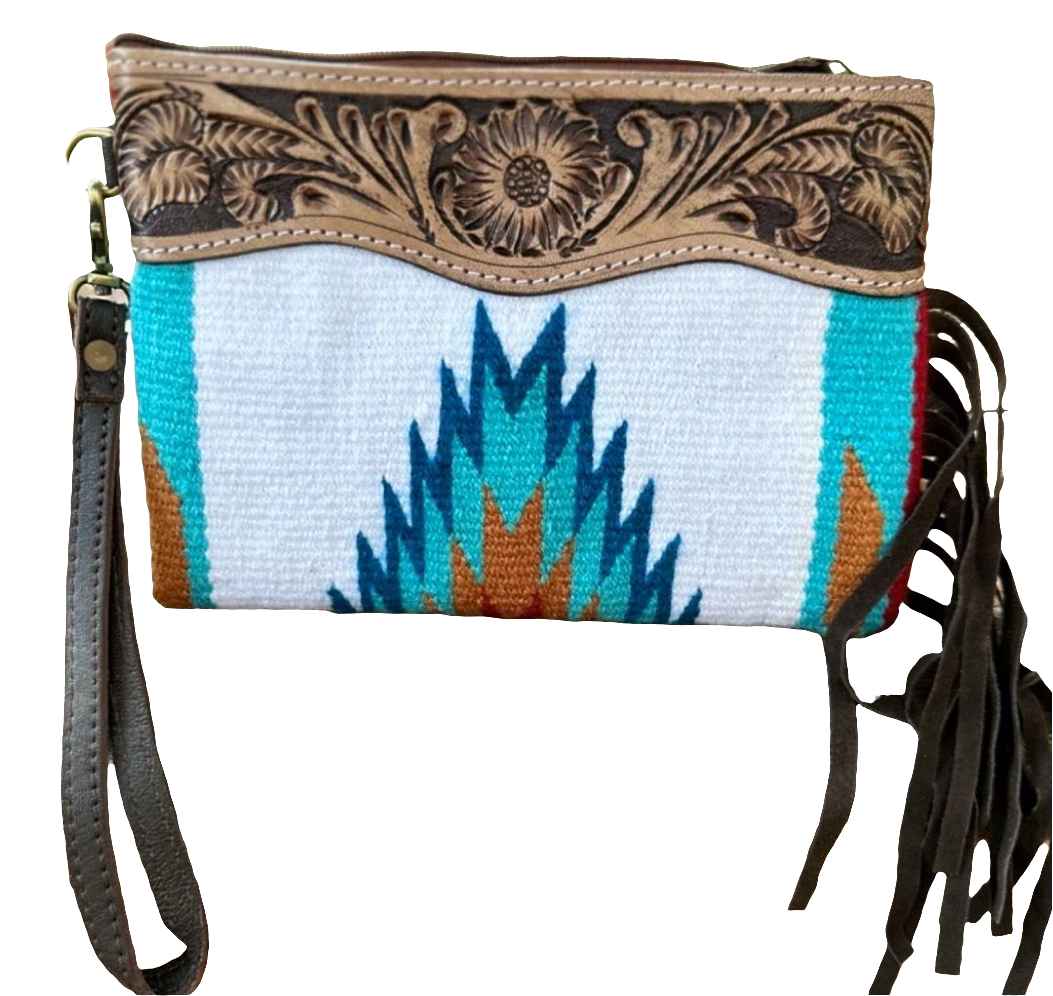 Aztec - Saddle Blanket - Tooled Leather - Wristlet - FR